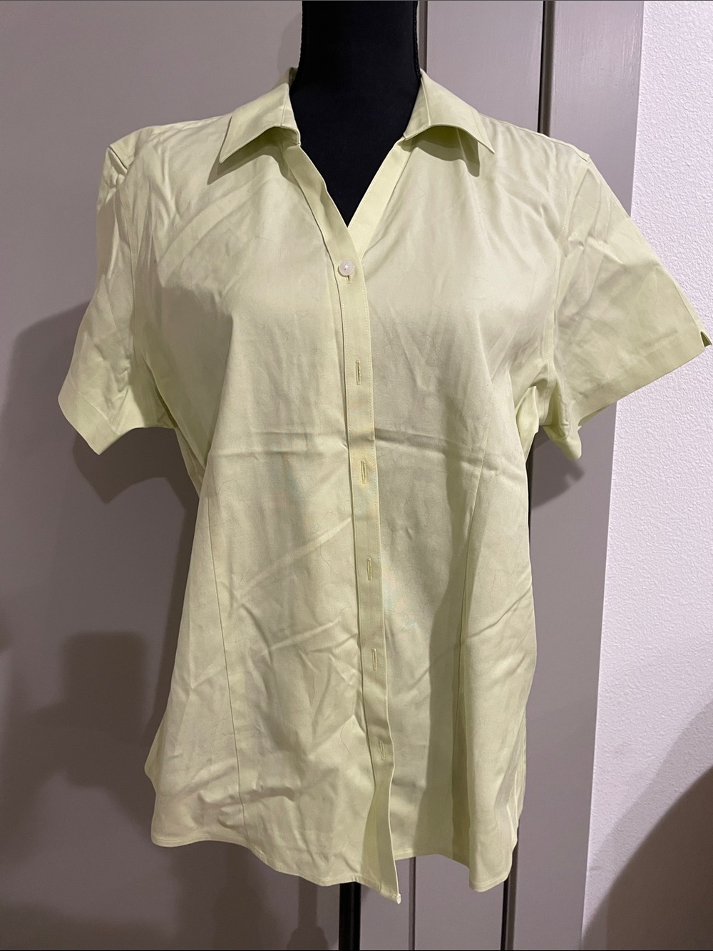 Eddie Bauer Pale Lime Green Short-Sleeve Button-Down Shirt